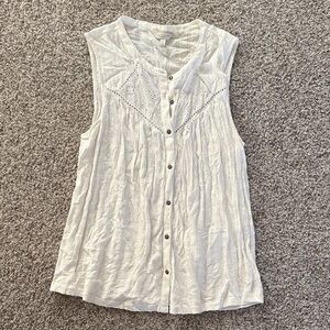Lucky Brand Sleeveless Cream Button-Down Shirt